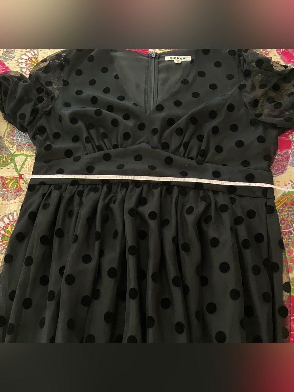 Boden Black Polka Dot Spot Holiday Party Sleeve Christina Tulle Midi Dress 16 18 - Picture 12 of 15